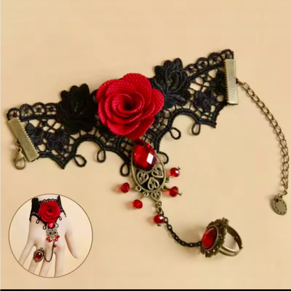 Gothic cosplay vampire/halloween costume wristlet and ring/steampunk-Rose